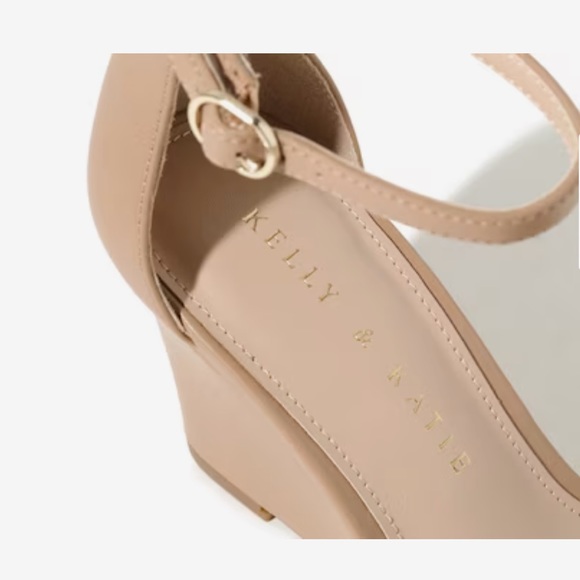 KELLY & KATIE • Warm Taupe Tan Baby Lambskin Himesta Wedge Sandal Heel - Picture 8 of 10